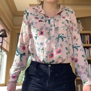 Long sleeve floral lightweight chiffon blouse